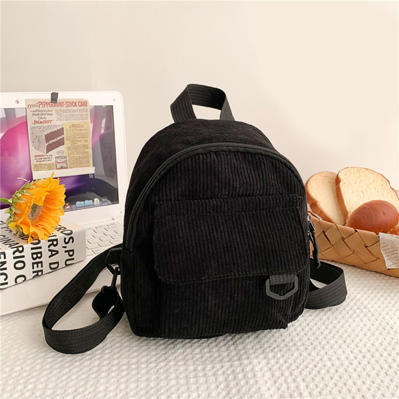 Mini Backpack Solid Color Corduroy Small Backpacks Simple Casual Student Bookbags Traveling Rucksack Women Soulder Bag