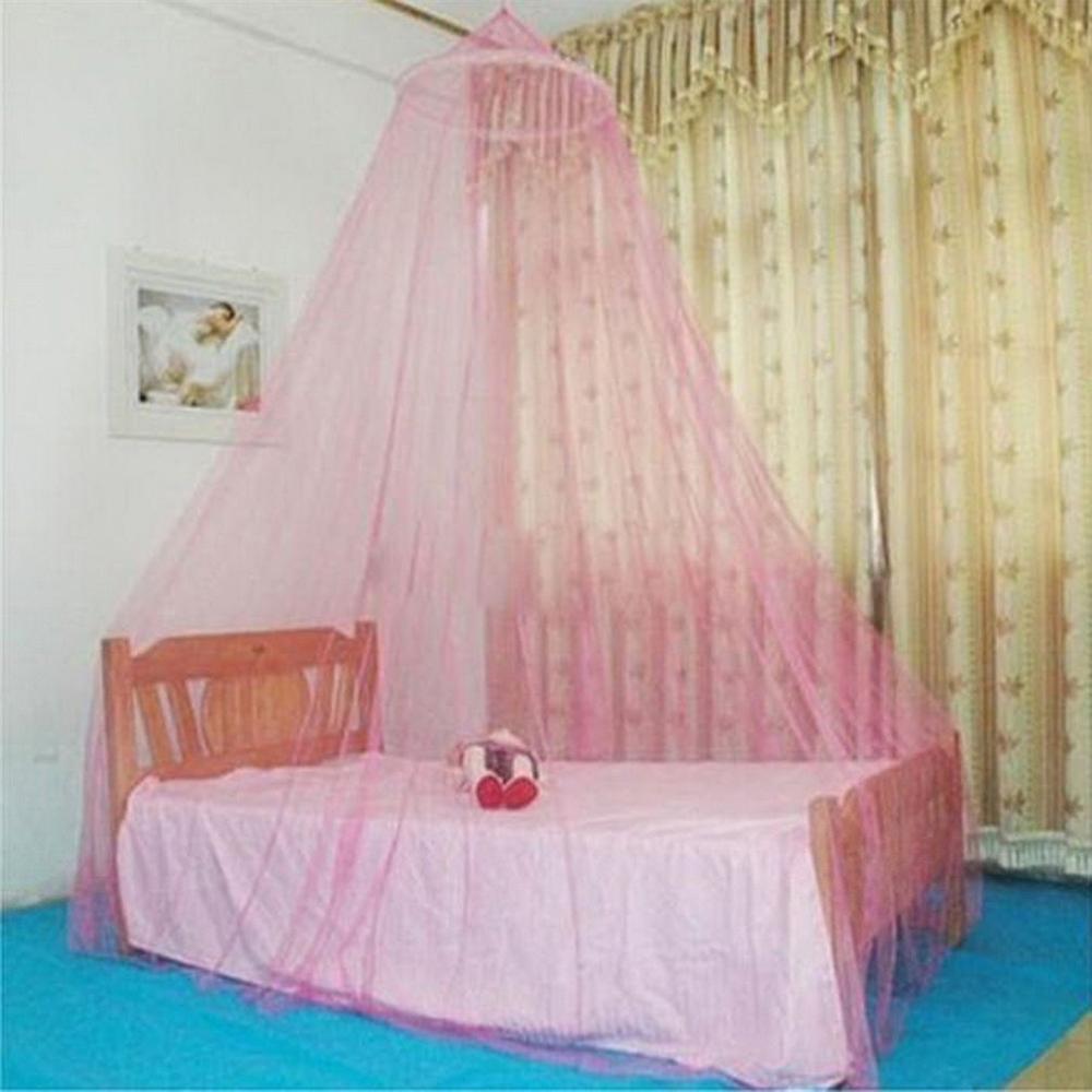 Verão laço redondo anti-mosquito cama dossel rede cortina de malha de poliéster tecido casa têxtil elegante pendurado cúpula mosquiteiro: Pink