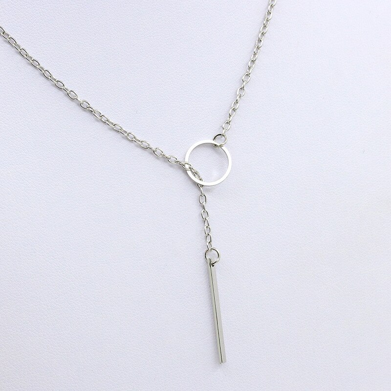 Necklace Ladies Simple Simple Metal Round Necklace Sales: SILVER PLATED