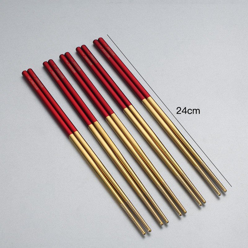 WORTHBUY 5 Pairs Juego de coloridos palillos chinos de acero inoxidable 304 para palillos de comida de Sushi palillos chinos reutilizables antideslizantes: 24cm Red