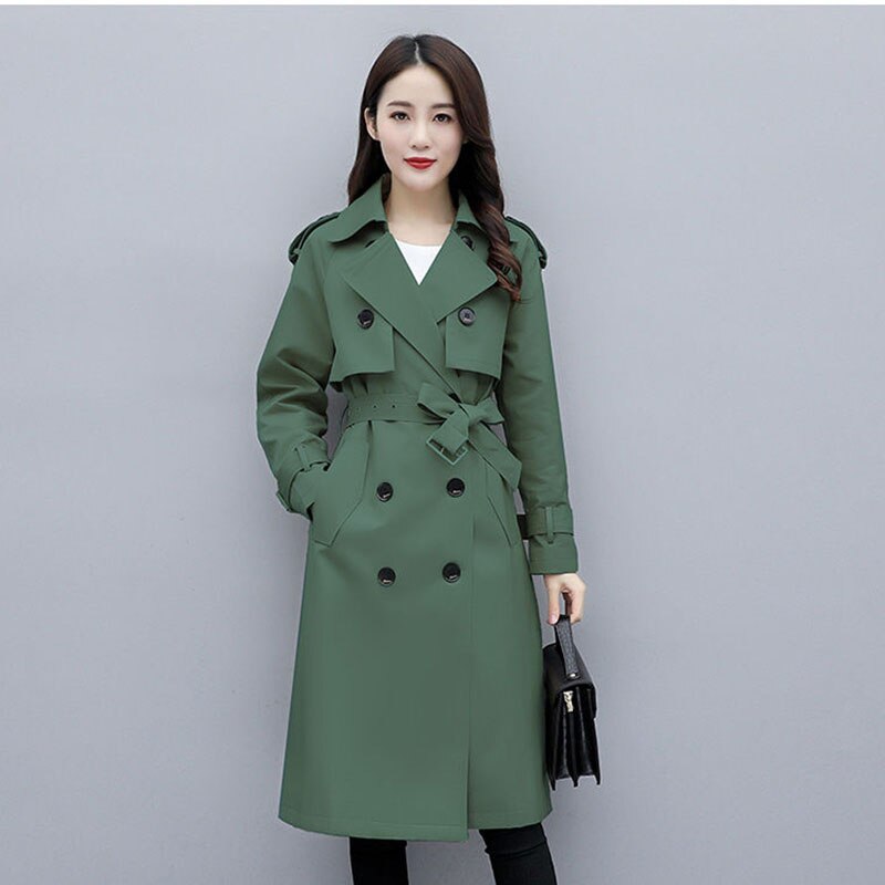 Temperament Women Trench Coat Medium-length Solid color Bouble-breasted Spring Autumn Women Trench Coat JK116