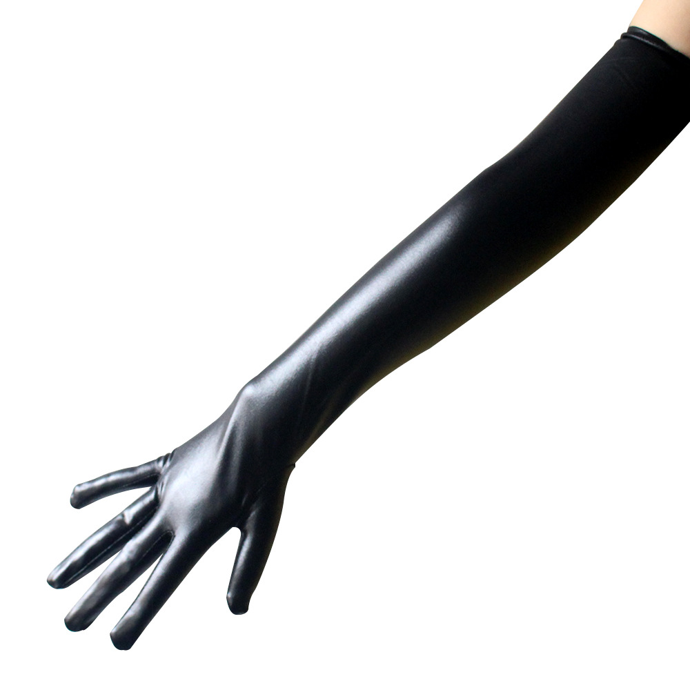 Gant Long et Sexy en cuir PU extensible, moulant, Punk, Rock, Hip Hop, Jazz, Disco, danse, mitaines métalliques brillantes, accessoire de Cosplay