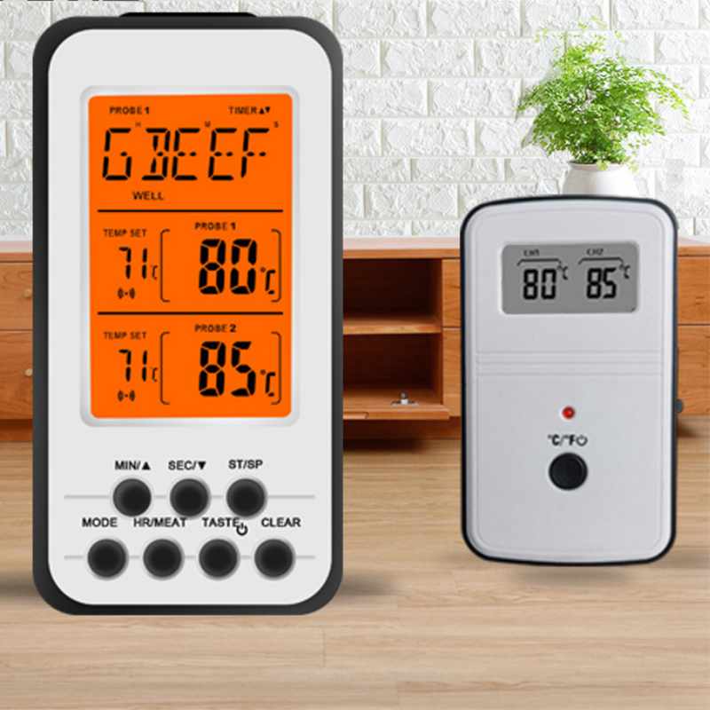 Digitale Draadloze Dubbele Naald Bbq Thermometer Dual Probe Kanaals Thermometer Barbecue Vork Keuken Koken Vlees Thermometer