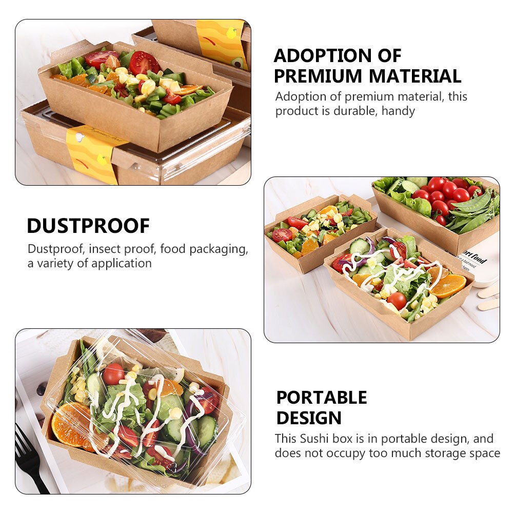 20 Sets Disposable Sushi Box Food Packing Box Portable Food Storage Box Lunch Box Student Meal Lunch Sushi Box Fruit Salad Box