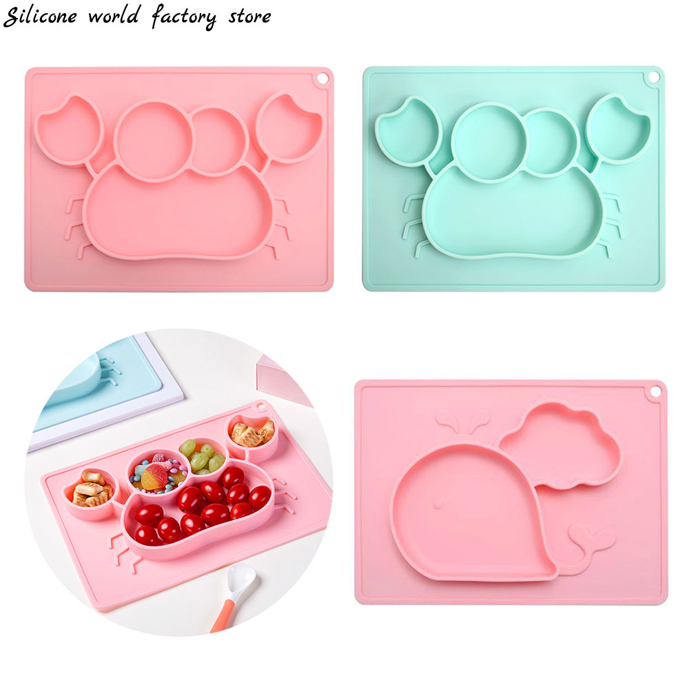 Silicone world Baby Plates Safe Silicone Dining Plate Children Dishes -proof Training Tableware Kids Feeding Silicone Bowls