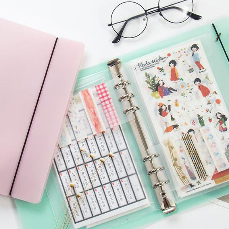 Yiwi A5 Roze Blauw PVC Notebook Accessoire Vel Shell Kantoor School Briefpapier Transparante Beknopte 6 Gaten Bindmiddel Planner Cover