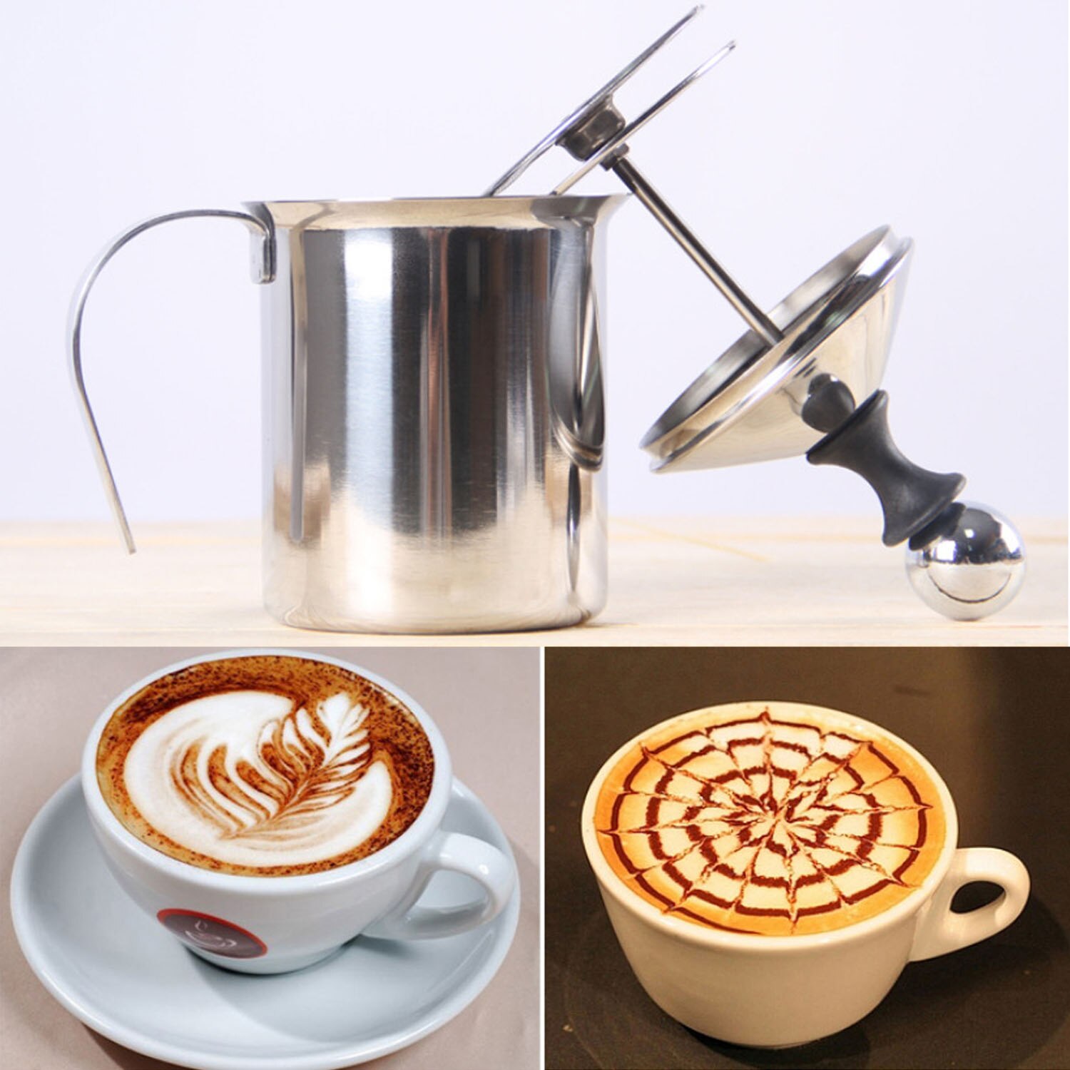 400ml Rvs Double Mesh Melk Creamer Foamer Handmatige Melkopschuimer w Handvat voor Melkschuim Cappuccino Latte Koffie