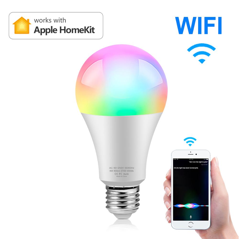 Smart ampul wifi pære siri led  e27 apple homekit intelligent lys stemmestyring fuld farver pære rgb lampe bluetooth: Homekit wifi