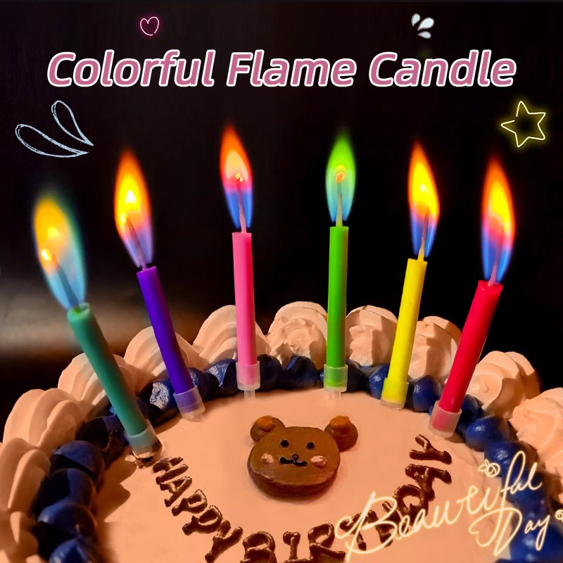 12/24 stk. farverig flammekagetopper bagedekoration fødselsdagslys festudklædning børn baby voksen festartikler