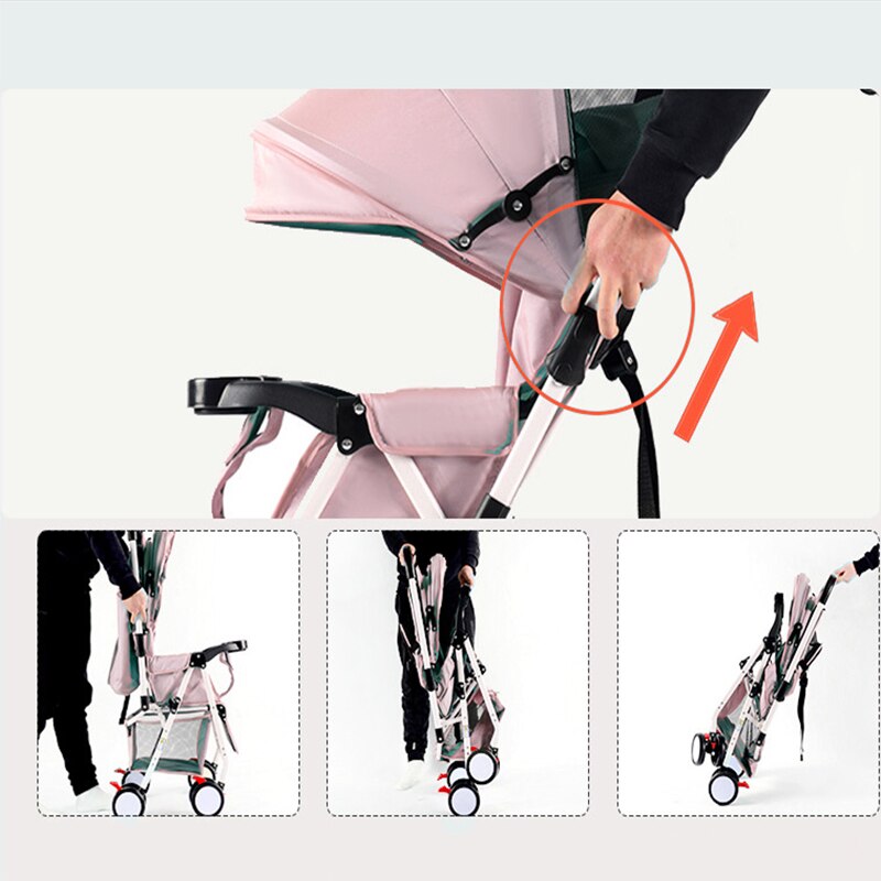 Foldable Baby Stroller Folding Pushchairs Lightweight Wheeled The Pram Portable Children's Trolley Adjustable Toddler Carriage
