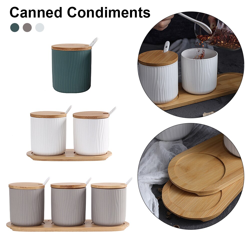 Ceramic Spice Rack Salt Shaker And Pepper Shaker Oil Bottle Set Kitchen Household Supplies For Spices Storage Jar With Cover