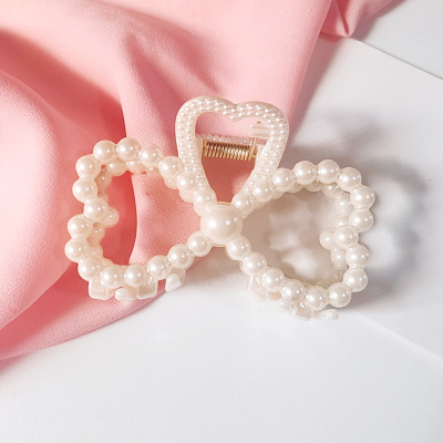 Horquilla geométrica con perlas pequeñas y medianas para mujer y niña, pinzas para el pelo de cangrejo, accesorios para el cabello, novedad de: Rojo