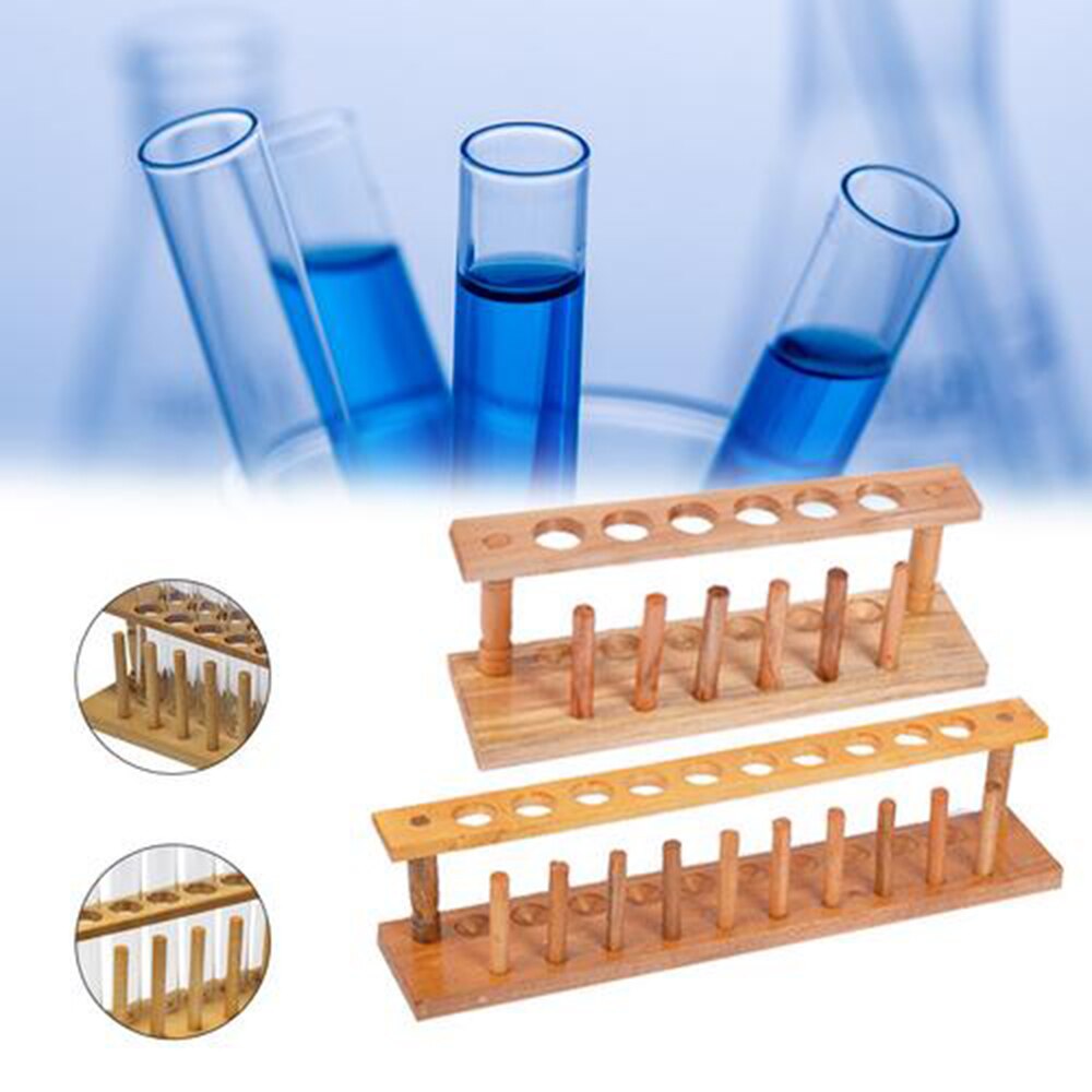 6 Holes Wooden Lab Test Tube Storage Holder Bracket Rack 6 Holes With Stand Sticks For School Test Tube Holder