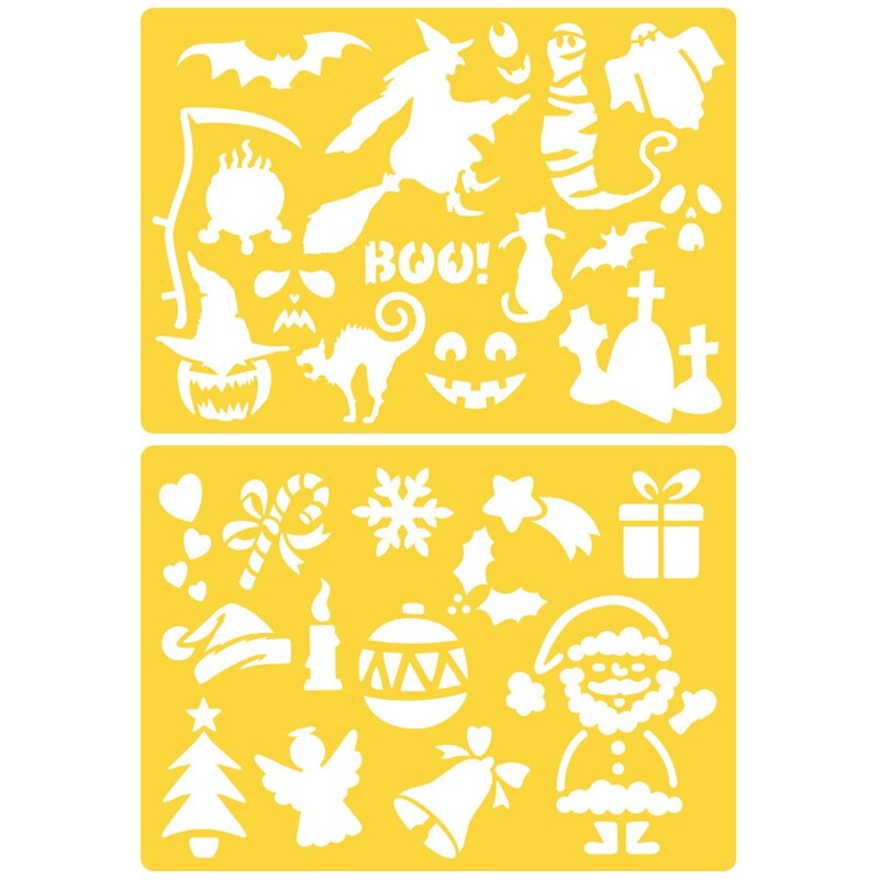 20 Pcs Children Christmas Halloween DIY Drawing Stencils Hollow Board Set for Kids Plastic Painting Template