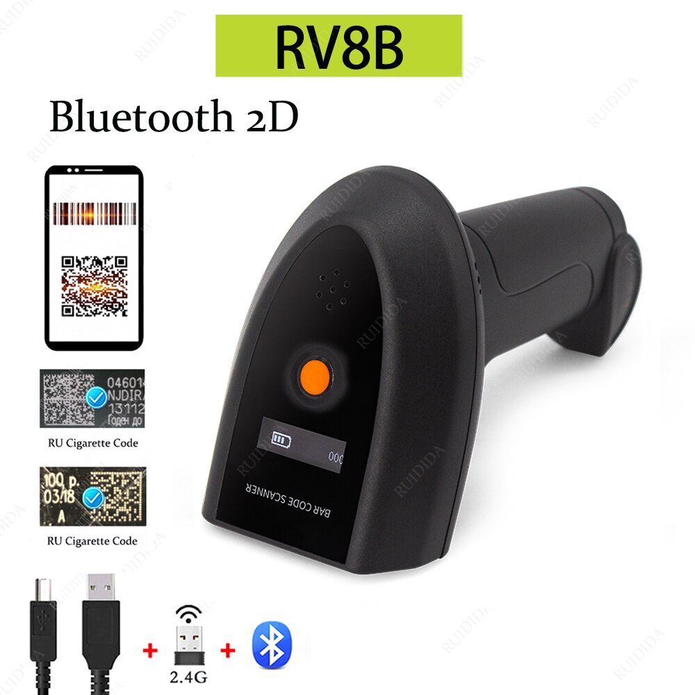 Ai Intelligente Voice Barcode Scanner 2d Draadloze Code Reader Scanner Draadloze 2D Bluetooth Bar Code Scanner Qr Code Reader 2d: RV8B  2D Bluetooth