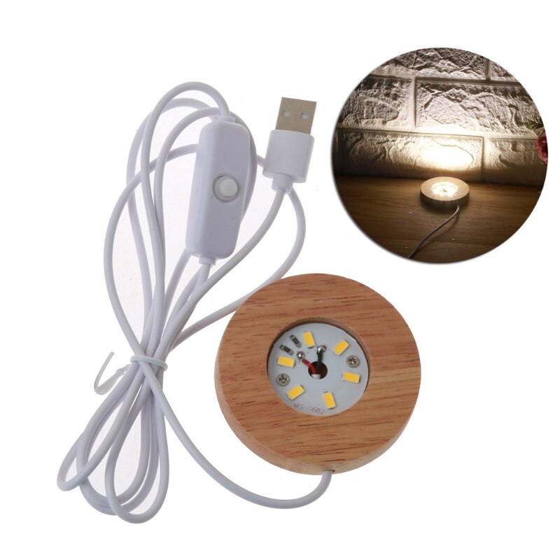Håndlavet Resin Kunst Mini Tynd LED Træ Display Base Rund Træ Nat Base Resin Ornament Stand DIY Håndværk: Gult lys