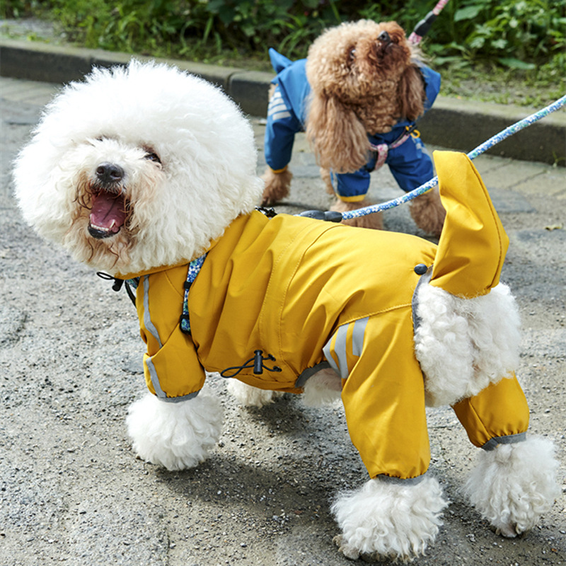Dog Raincoat Waterproof Dog Rain Jacket with Hood Rain Coat with Leash Hole Lightweight four legs raincoat for Small Medium Dogs