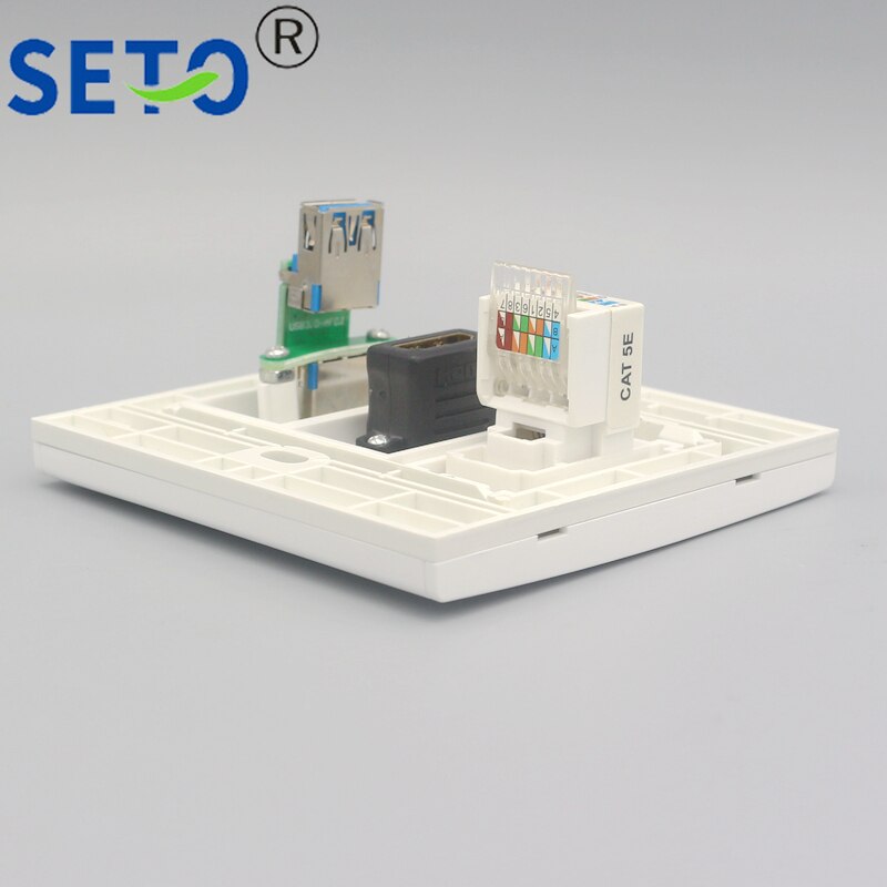 Seto 86 type nettverk  rj45 cat 5e + 3.0 usb assortert  + 2.0 hdmi panel veggplate stikkontakt keystone frontplate