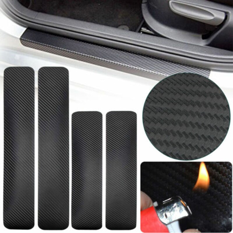 Pegatinas de umbral de puerta 4 Uds. De fibra de carbono cubierta de umbral negro protector antiarañazos