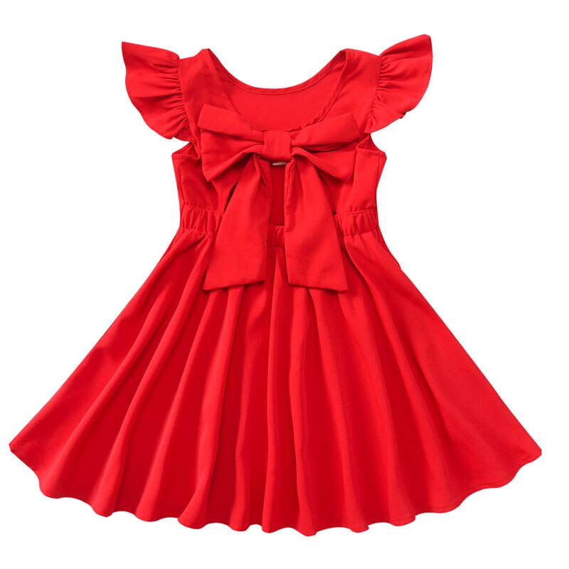 Girls Chiffon Dress with Bowknot Summer Princess Party Dress for Girls Wedding Red Dress Kids Clothing 4 5 7 9 11 13 Years