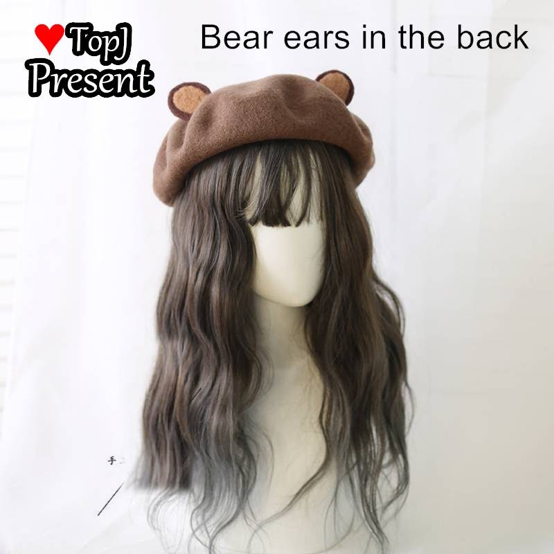 Japanse Zoete Leuke Meisje Super Leuke Baret Beer Oor Wollen Muts Zachte Schattige Beer Oor Veelzijdige Baret: coffee 2