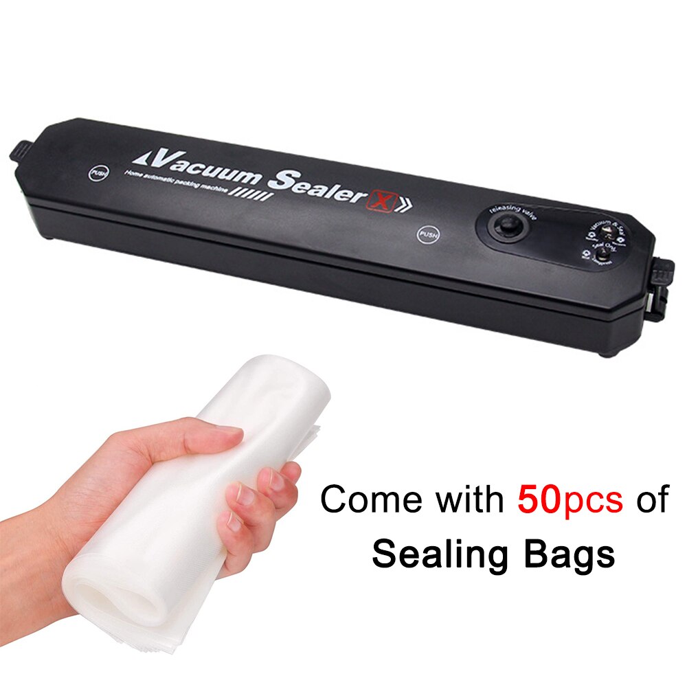 EU Vacuum Sealer Machine 220V 110V for Food Preservation Savers Dry Moist Modes Led Indicator Light with Vacuum Bags Packaging: Machine with 50bags