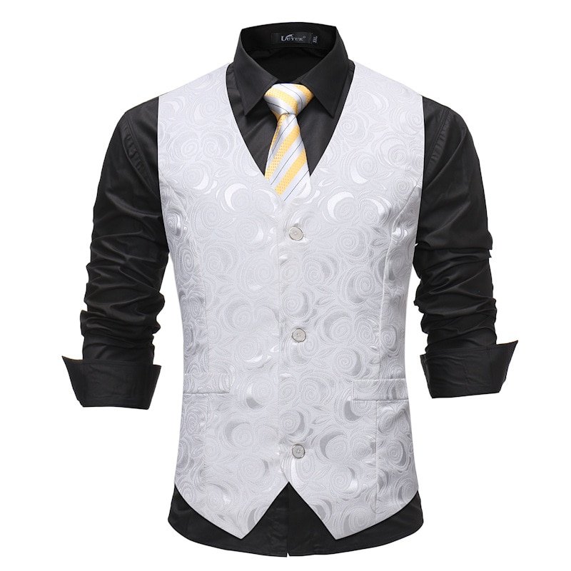 Chaleco de traje Floral blanco para hombre a estrenar ajustado de un solo pecho chaleco masculino hombres novio vestido de boda chalecos chaleco
