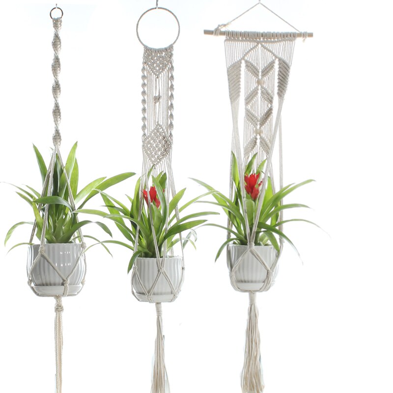 Macrame plantebøjler håndlavet indendørs udendørs hængende planter kurv bomuldstov med perler ingen kvaster kurv bomuldstov