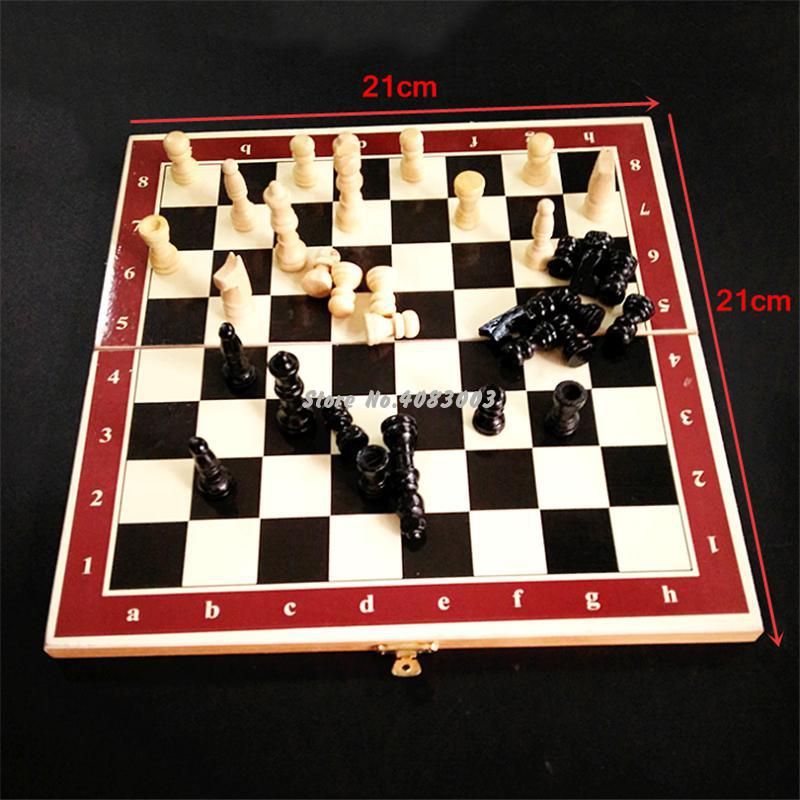 Wooden International Chess Set Board Travel Games Chess Draughts Entertainment: 21cm