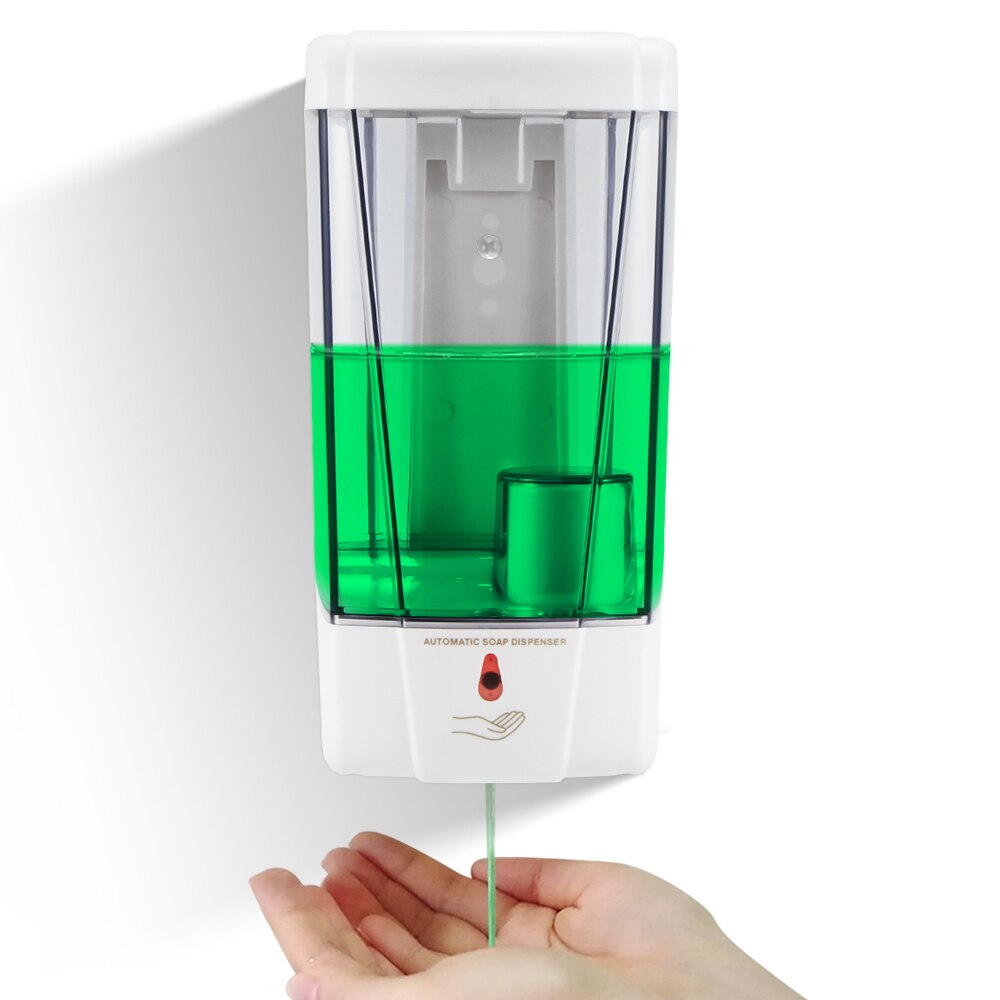 Batterijgevoede 1000ml wandgemonteerde automatische zeepdispenser voor vloeibare zeep, zeepdispenser rechtopstaande droogbak kunststof lekbak: Transparant 1000ml