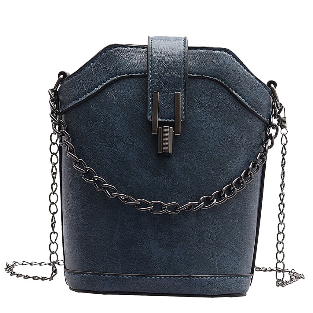 Casual Women's Blue Shoulder Bags Large Capacity Luxury Chain Bucket Purse PU Leather Women Crossbody Bags Solid Color: Blue