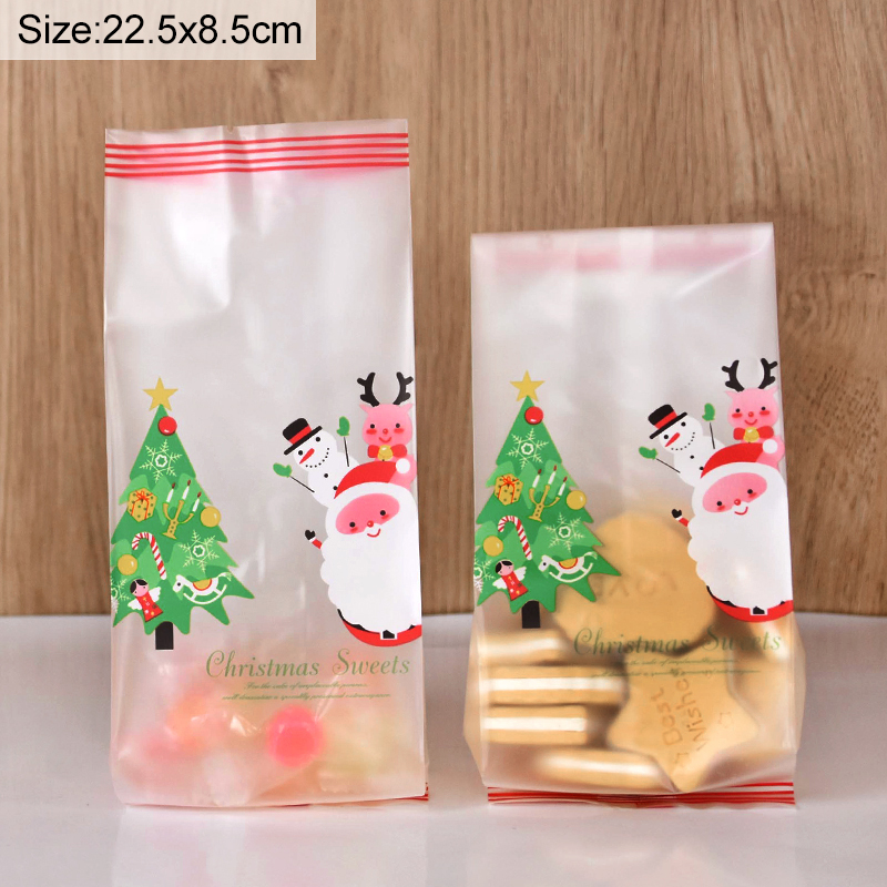 25/50pcs Snowman Cookie Baking Packaging Bags Candy Snack Bag Xmas Tree Snowflake Christmas Year Party Decorations: light green / 9.5x9.5x11cm