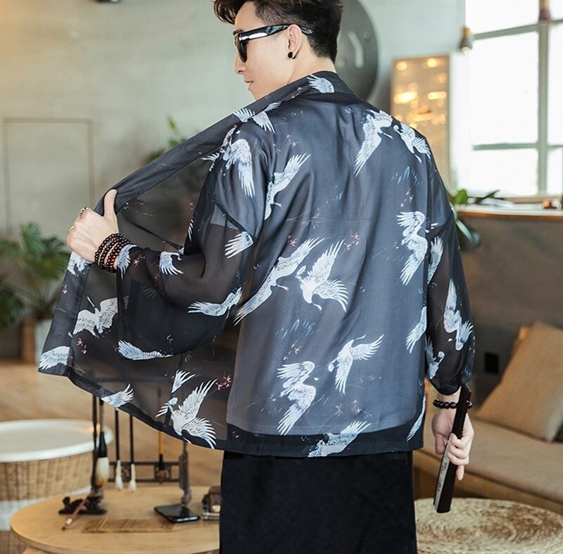 Yukata haori men Japanese kimono cardigan men samurai costume clothing kimono jacket mens kimono shirt yukata haori FF2808: M