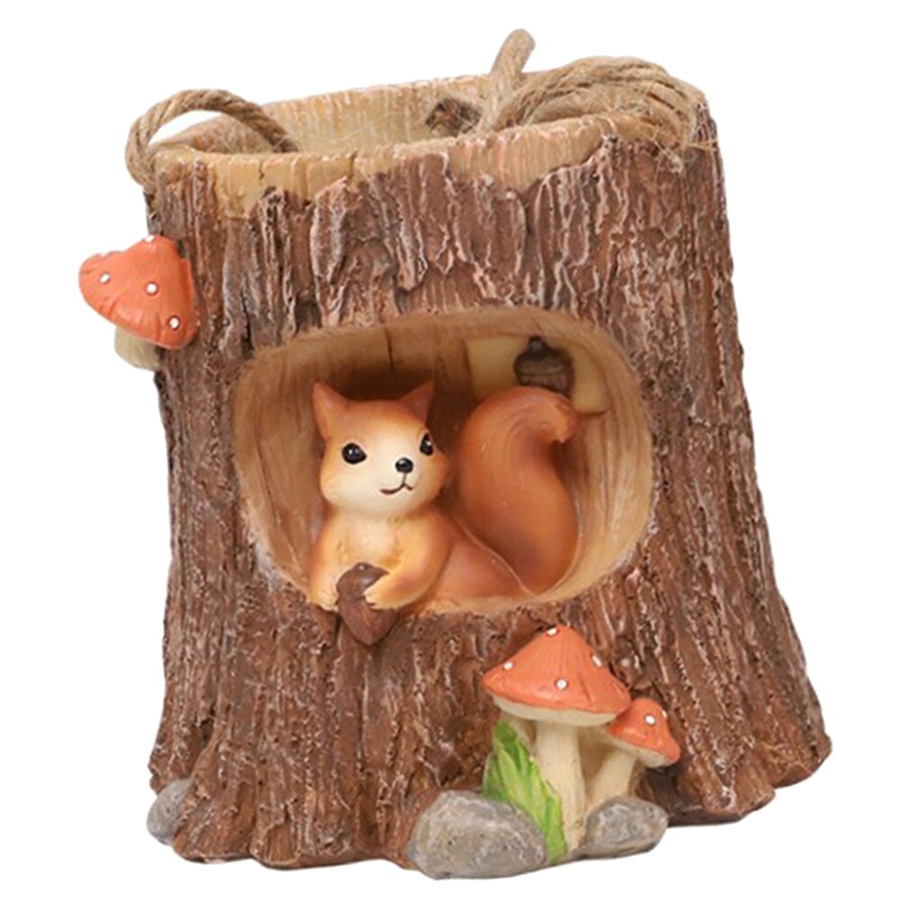 Belle planteuse en résine suspendue à souche d'arbre | Jardinières succulentes avec Drainage, Pot de plante de Cactus pour décor de table: Squirrel