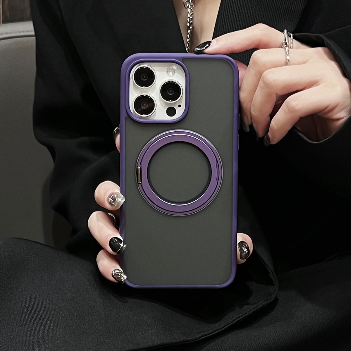 Draaibare standaard, magnetische, matte achterkant voor iphone 13, 14 , 15 pro max plus met ringhouder, magsafe telefoonhoesjes