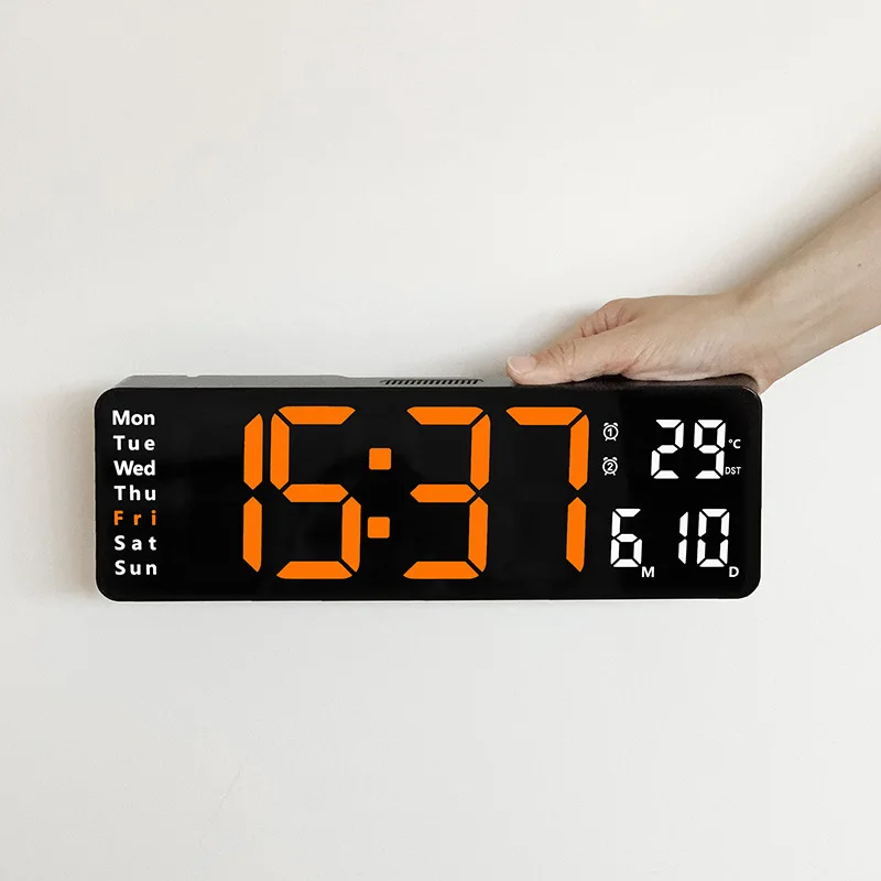 Xiaomi grande horloge murale électronique télécommande température Date mise hors tension mémoire horloge de Table murale double alarmes LED numérique: Bleu