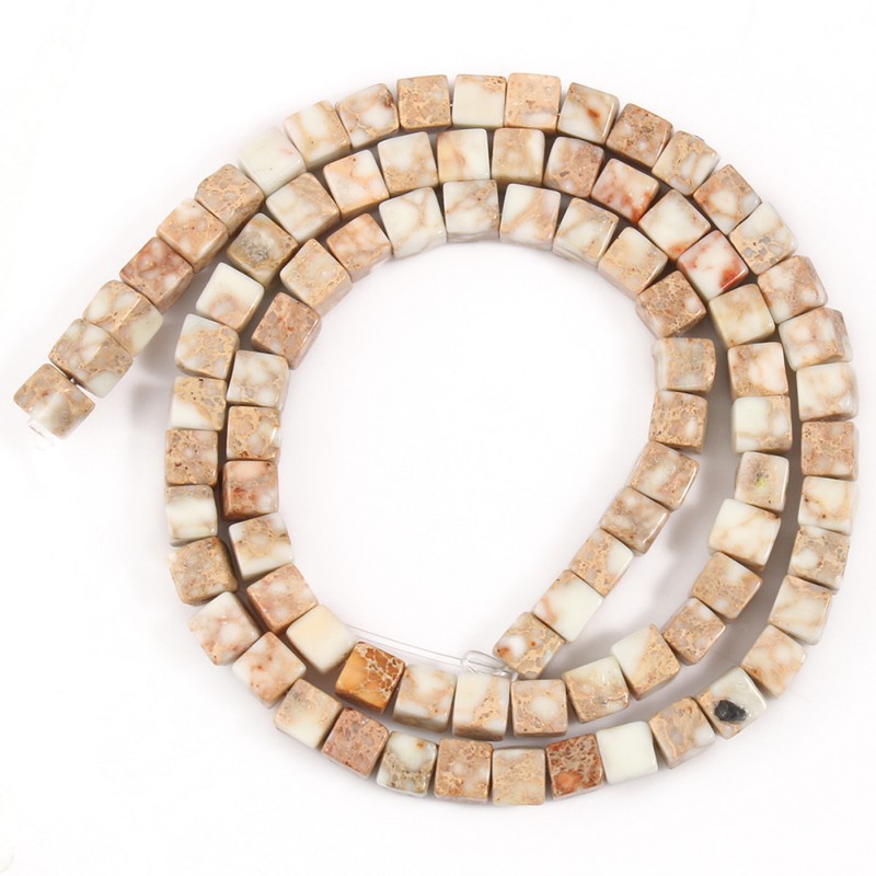 Naturstein, quadratisch, Meeressediment, kaiserliche Jaspis, Türkise, 4 x 4 mm, Würfel, verlieren Distanzperlen für Schmuckherstellung, DIY-Armbinde, 38,1 cm: Rosa