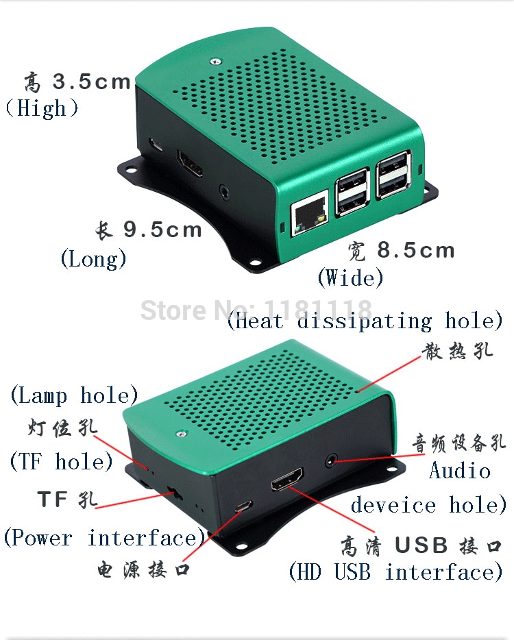 Raspberry Pi 3 Model B Plus Aluminum Green Case Metal Enclosure RPI 3 Box Compatible with Raspberry Pi 3 Model B+ 4B