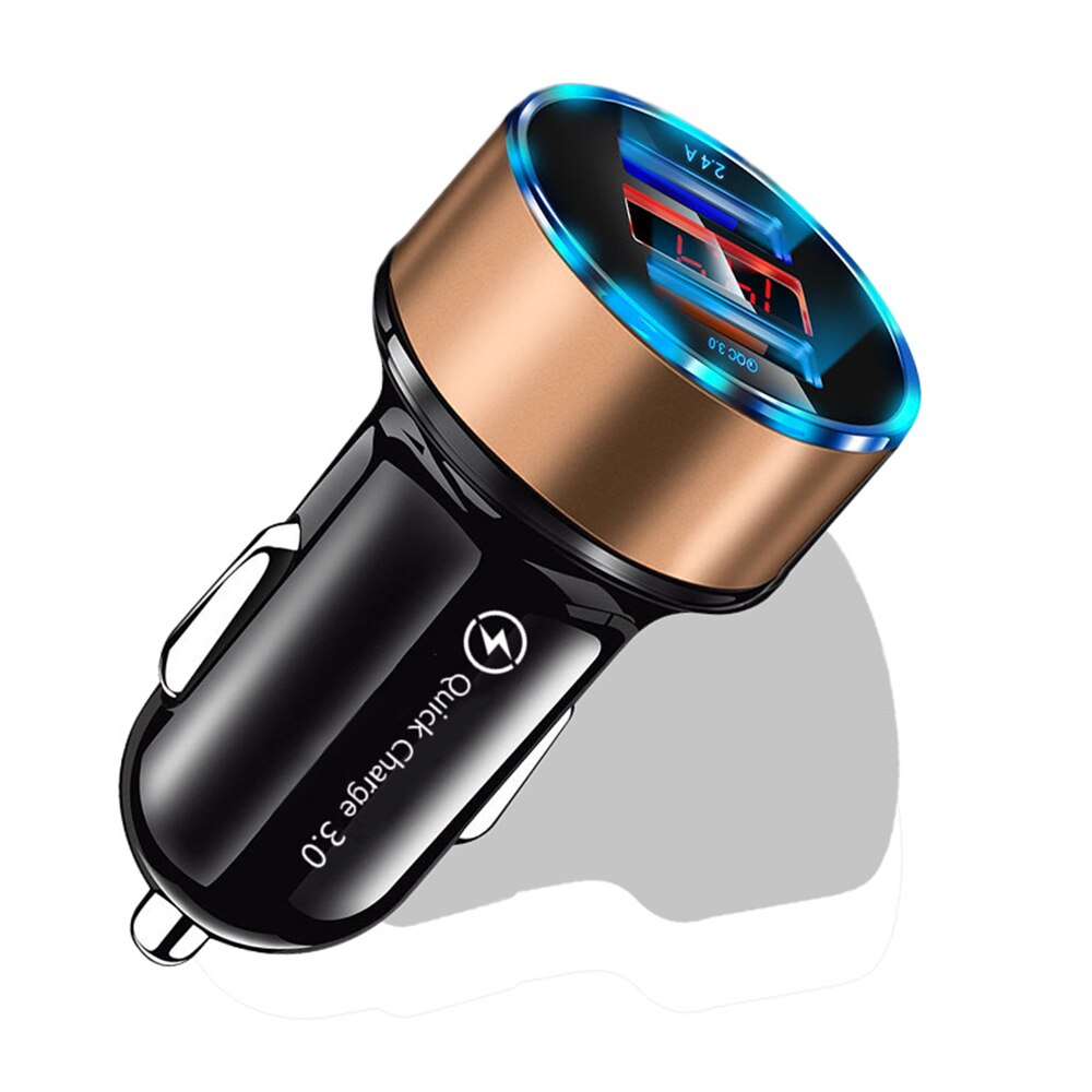 Dual Usb Car Charger Led Display Sigarettenaansteker Aansteker Fast Charger Usb Adapter Voor Iphone Samsung Huawei Xiaomi Auto Telefoon: Gold