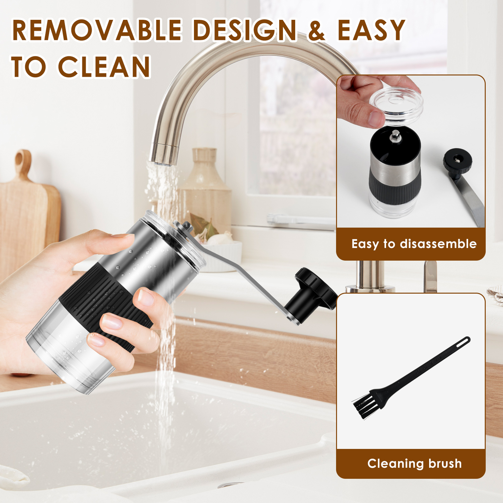 Manual Coffee Grinder Adjustable Hand Crank Coffee Bean Mill Portable Small Pill Crusher with Brush for Coffee Bean Salt Pepper