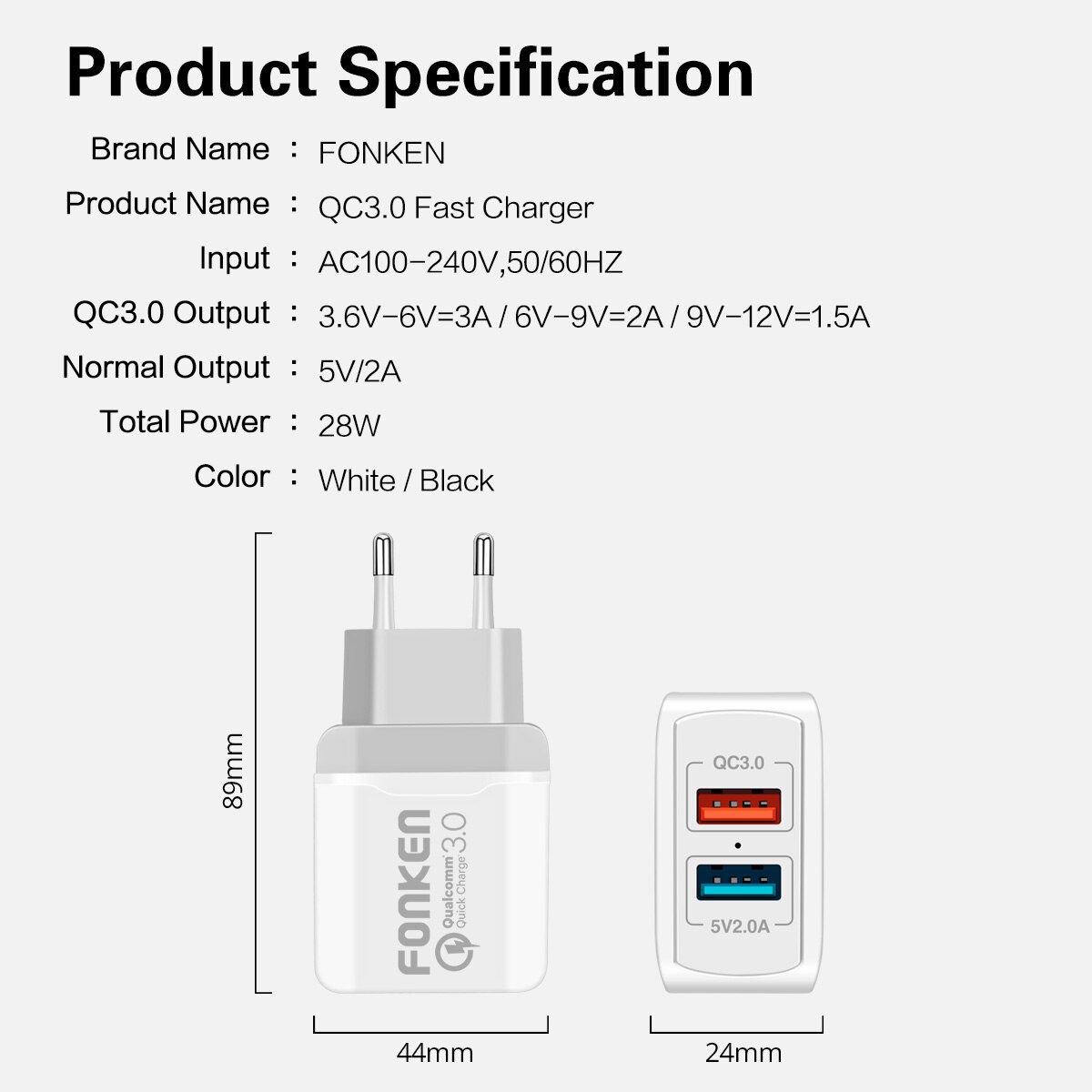 2 Port Usb Charger Quick Charge 3.0 Usb Adapter 28W QC3.0 QC2.0 Draagbare Reizen Dual Usb Fast Charger Voor telefoon Tablet