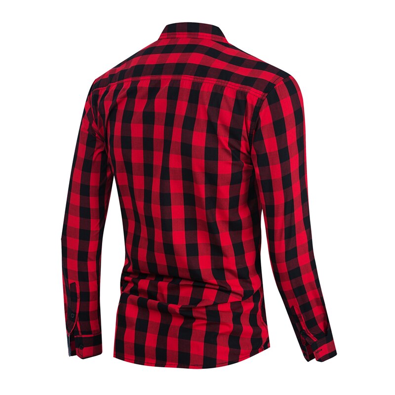 Efterår plaid rød skjorte herre slim fit business casual social langærmet ternet skjorter i ren bomuld ,fm274