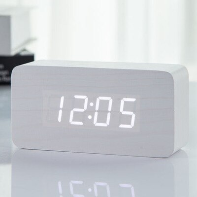 JINSUN Alarm Clocks Wood Bamboo LED Thermometer Digital Voice Table Clock Big Numbers Digital Clock KSW103: white-white