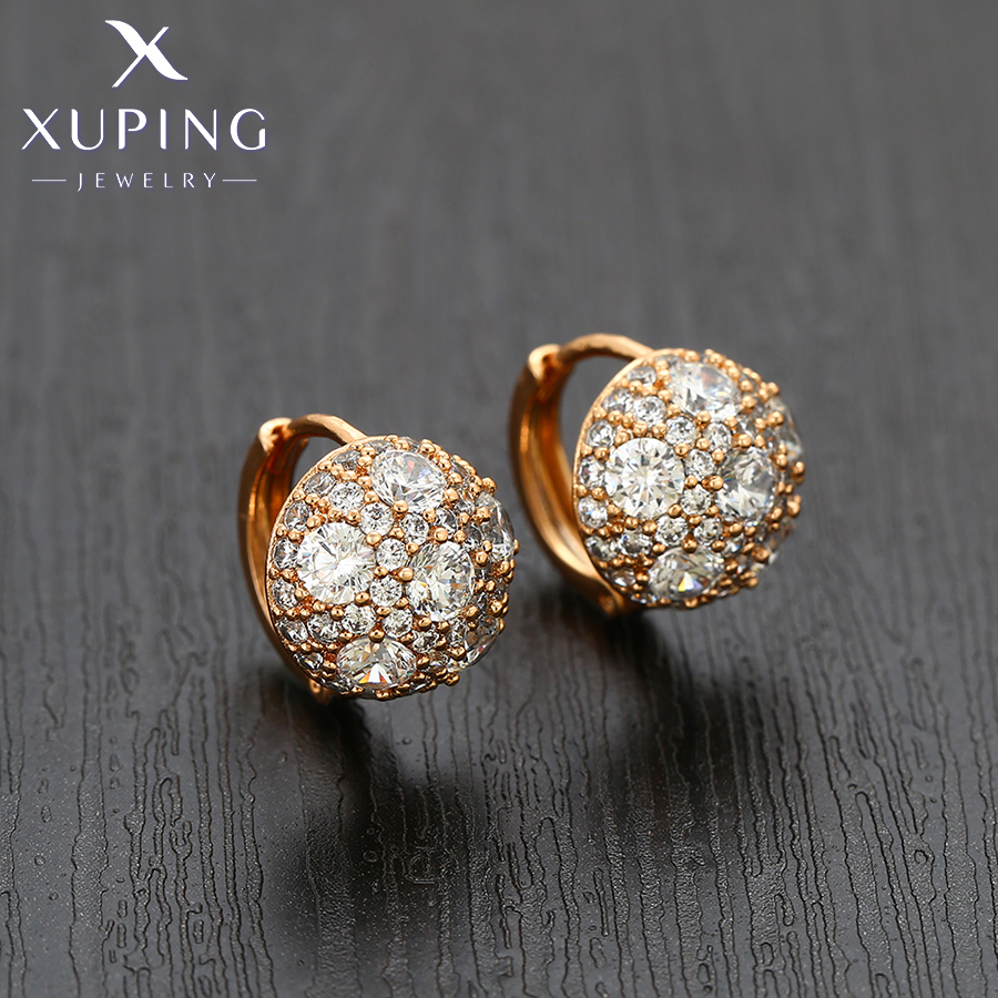 Xuping-pendientes de aro con piedra blanca y Color dorado para mujer, joyería a la , , X000795547
