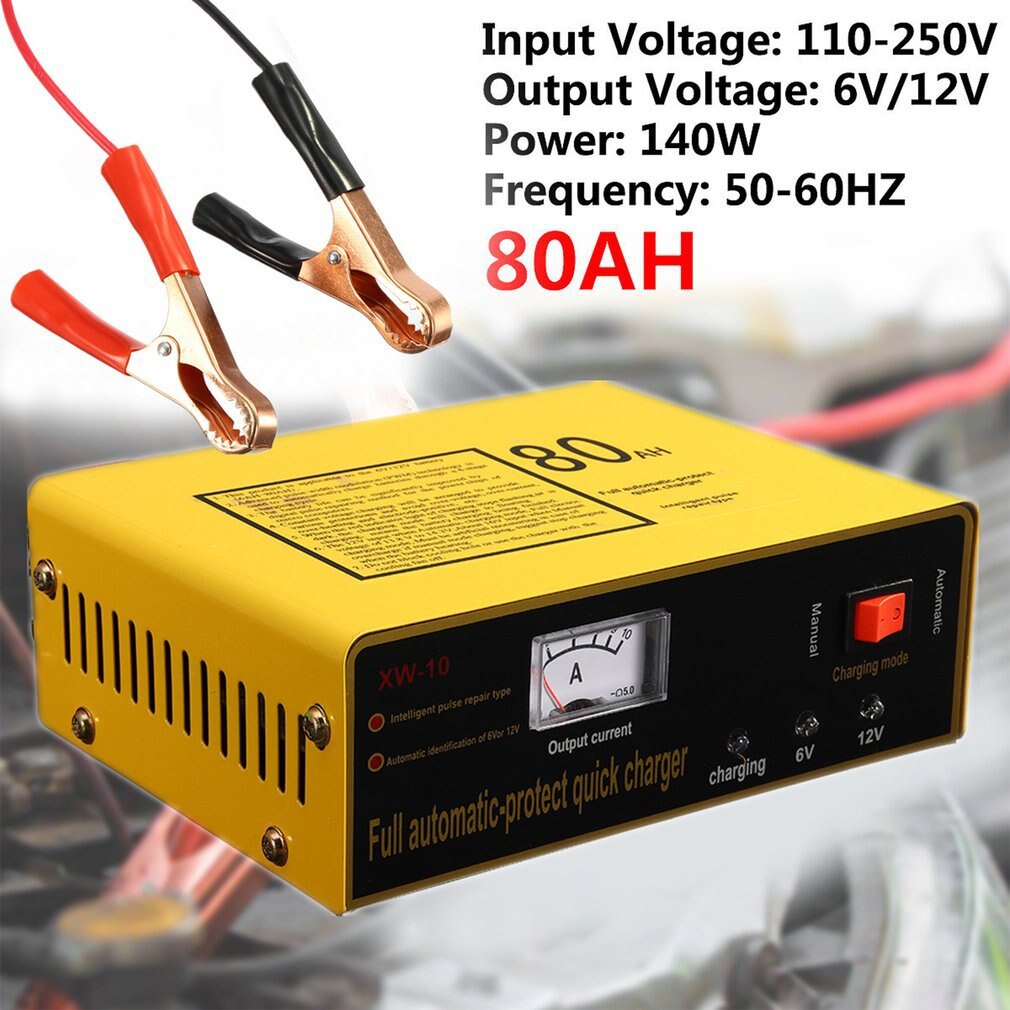 140W Full Automatic-protect Quick Charger 6V/12V 80AH Automatic Intelligent Car Battery Charger Negative Pulse