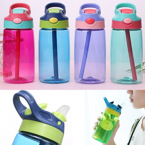 Botellas deportivas de plástico para niños, botella de agua para beber zumo, para la escuela, al aire libre, 400ml