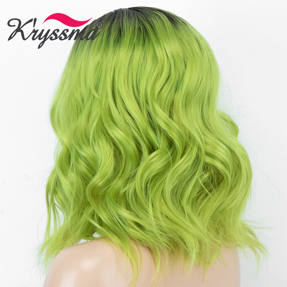 Kryssma Short Bob Wigs Cosplay Wigs Short Wavy Synthetic Wigs For Women Ombre Green Wig With Middle Part Heat Fiber Hair Wig