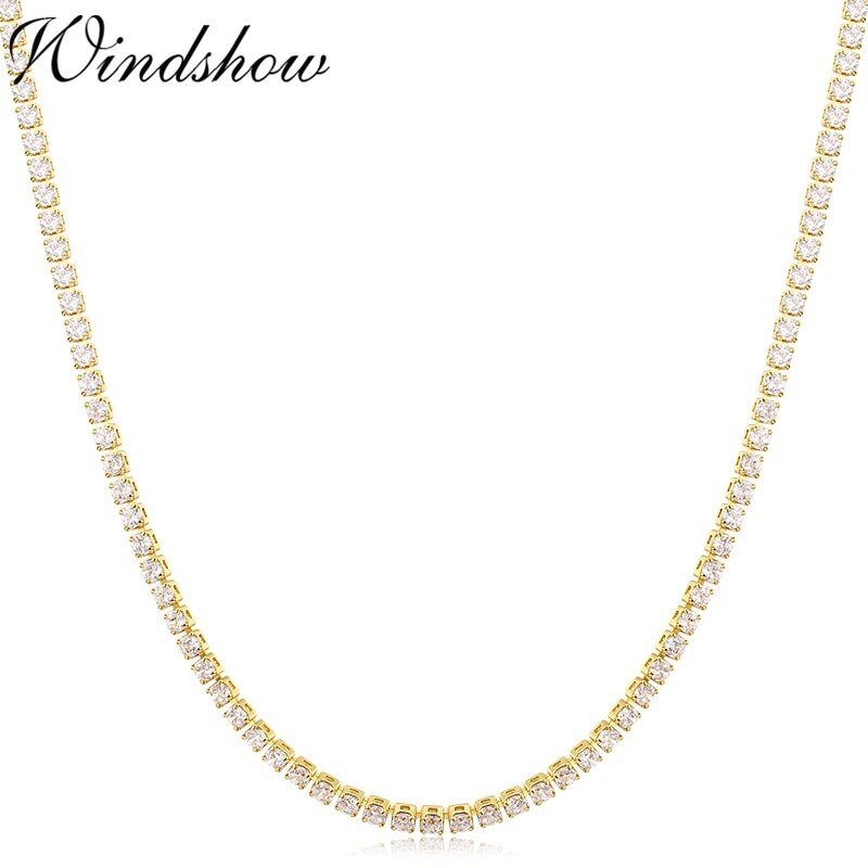 35cm+5cm 2mm gelbgoldene tennis-zirkonia-kette kurze choker-halskette für damen und mädchen schmuck collier collares kolye kette 14 "