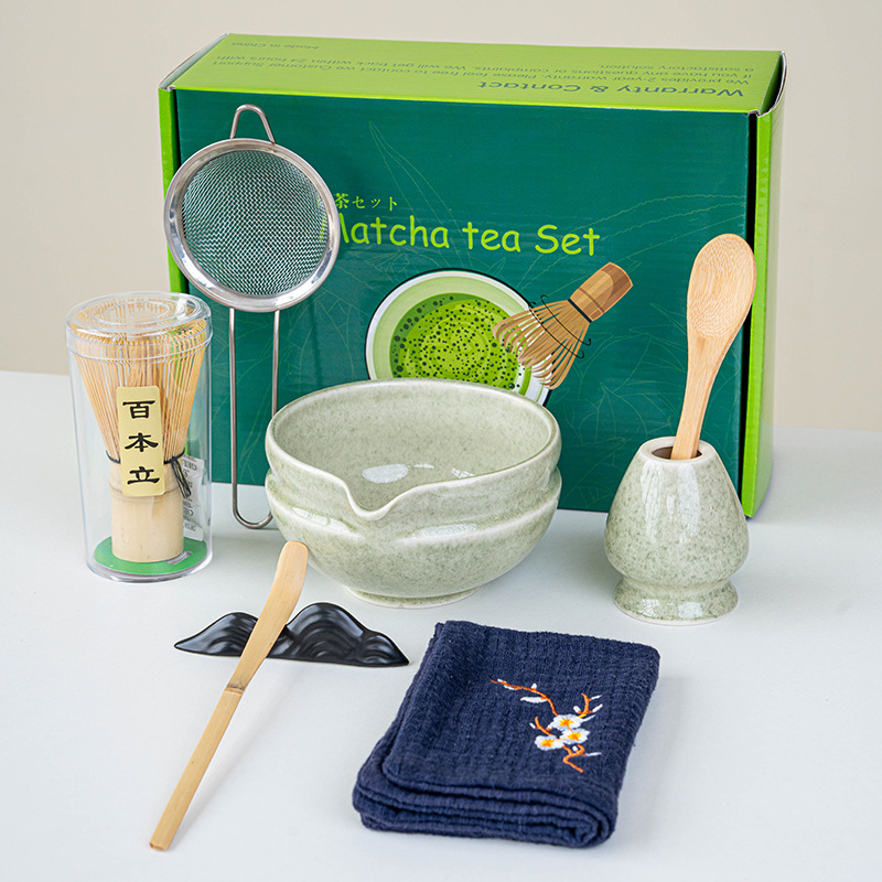 Ensemble Matcha japonais fait à la main, bol à encoche facile à nettoyer, fouet en bambou, cuillère à café, ensembles à thé, outils de préparation du thé, accessoires, 4 à 8 pièces/ensemble
