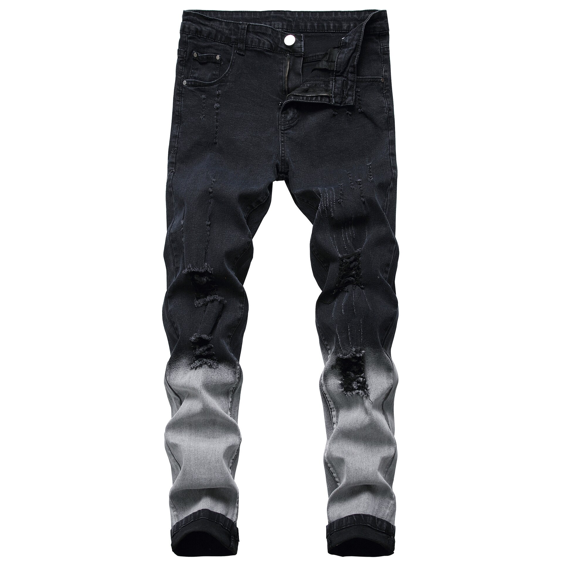 Menn casual jeans farge patchwork vasket distressed hull jeans herre straight stretch slim-fit dongeribukser: 40